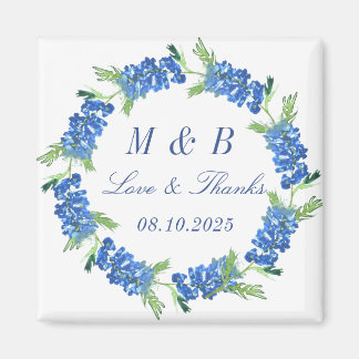 Bluebonnets Floral Monogram Bruiloft Dank u Magneet