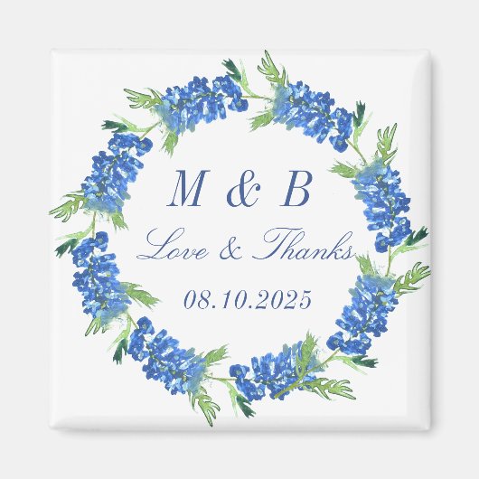 Bluebonnets Floral Monogram Bruiloft Dank u Magneet (Voorkant)