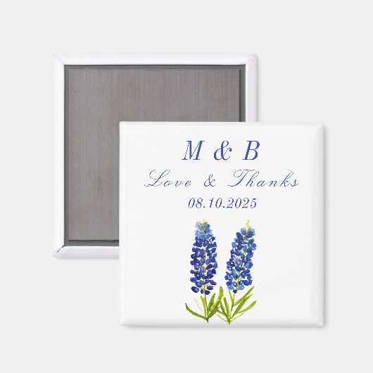 Bluebonnets Floral Monogram Bruiloft Dank u Magneet (Voorkant / Achterkant)