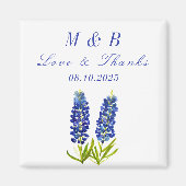 Bluebonnets Floral Monogram Bruiloft Dank u Magneet (Voorkant)