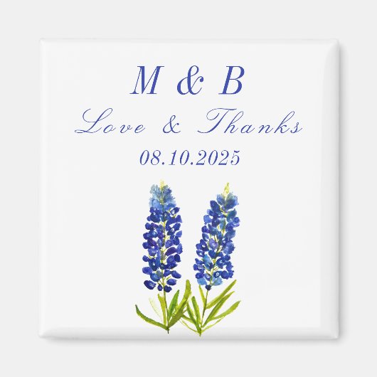 Bluebonnets Floral Monogram Bruiloft Dank u Magneet (Voorkant)