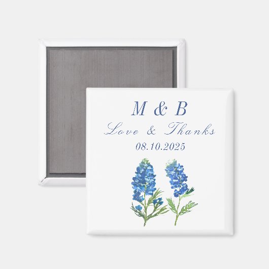Bluebonnets Floral Monogram Bruiloft Dank u Magneet (Voorkant / Achterkant)