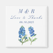Bluebonnets Floral Monogram Bruiloft Dank u Magneet (Voorkant)