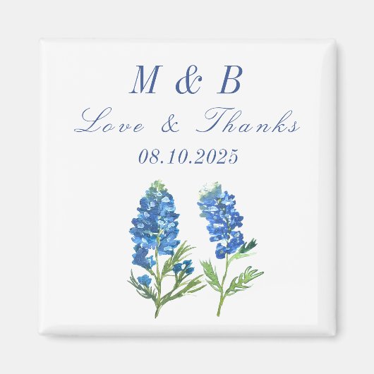 Bluebonnets Floral Monogram Bruiloft Dank u Magneet (Voorkant)