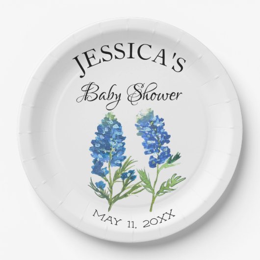 Bluebonnets Flowers Texas Baby shower Meisje Papieren Bordje (Voorkant)