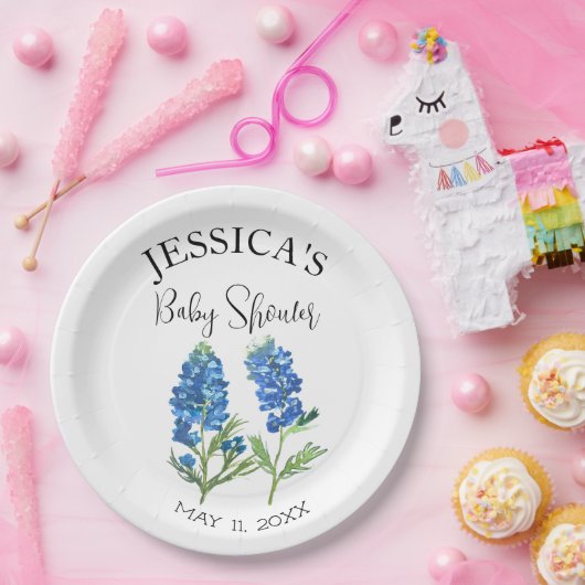 Bluebonnets Flowers Texas Baby shower Meisje Papieren Bordje (Feest)