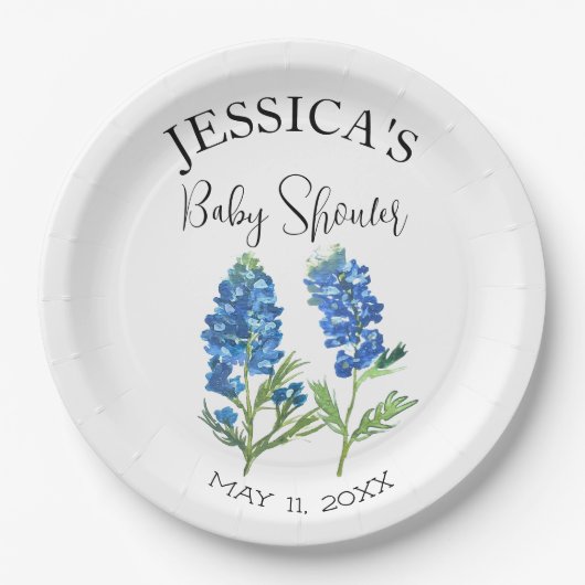 Bluebonnets Flowers Texas Baby shower Meisje Papieren Bordje (Voorkant)