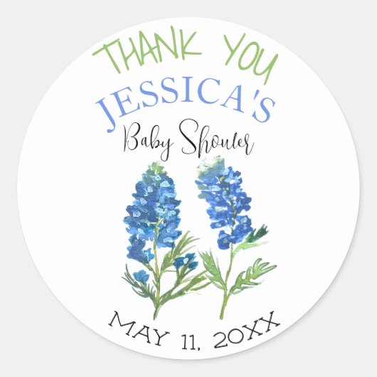Bluebonnets Flowers Texas Baby shower Meisje Ronde Sticker (Voorkant)