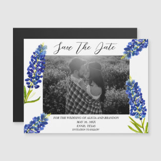 Bluebonnets Foto Bruiloft Lente Script Magneet