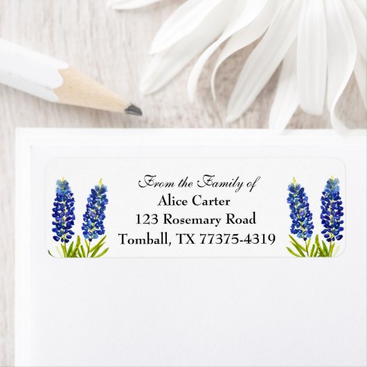 Bluebonnets Funeral Texas Staatsbloem Aquarel Etiket (Insitu)