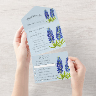 Bluebonnets Lupine Waterverf Texas Wedding All In One Uitnodiging