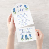 Bluebonnets Texas Baby shower Genderneutraal All In One Uitnodiging (Afscheurbaar)