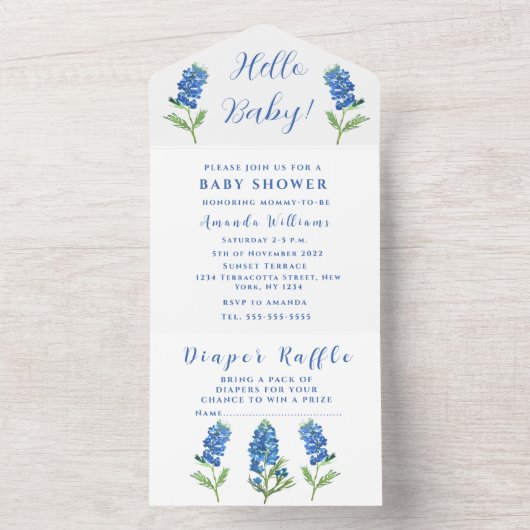 Bluebonnets Texas Baby shower Genderneutraal All In One Uitnodiging (Binnen)