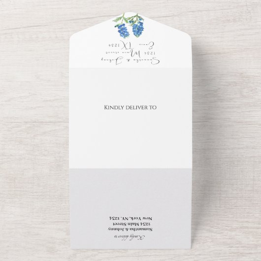 Bluebonnets Texas Blauw Bloemen Foto Bruiloft All In One Uitnodiging (Buitenkant)