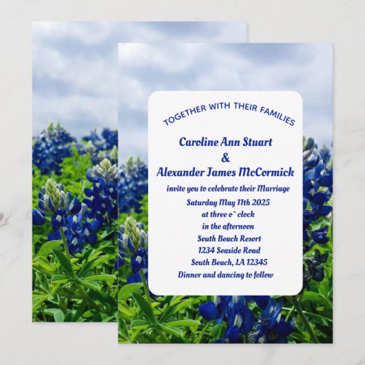 Bluebonnets Texas Blauwe Bloemen Elegante Trouw Ui Kaart (Voorkant / Achterkant)