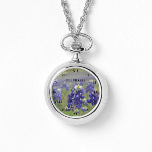 Bluebonnets Texas Bloem Lupine Bloemen Horloge