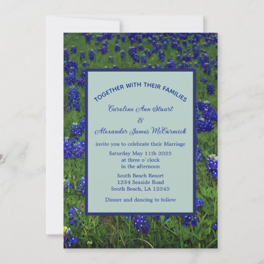 Bluebonnets Texas Blue Floral Elegant Wedding Kaart (Voorkant)
