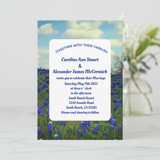 Bluebonnets Texas Blue Floral Elegant Wedding Kaart (Staand voorkant)