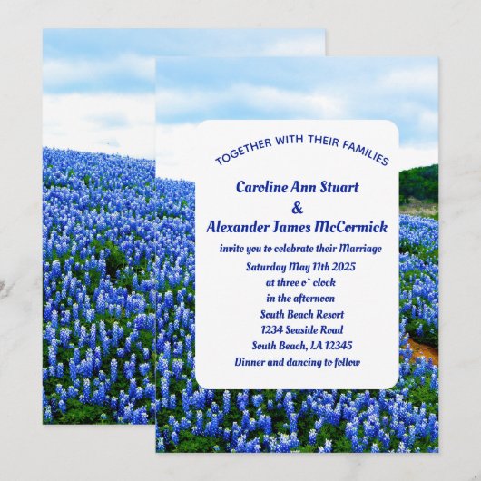 Bluebonnets Texas Blue Floral Elegant Wedding Kaart (Voorkant / Achterkant)