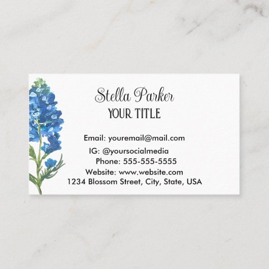 Bluebonnets Texas Blue Floral Visitekaartje (Achterkant)