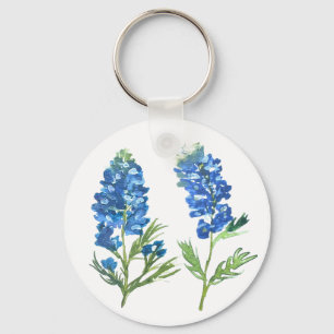 Bluebonnets Texas Blue Floral waterverf Sleutelhanger