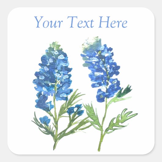 Bluebonnets Texas Blue Floral waterverf Vierkante Sticker (Voorkant)