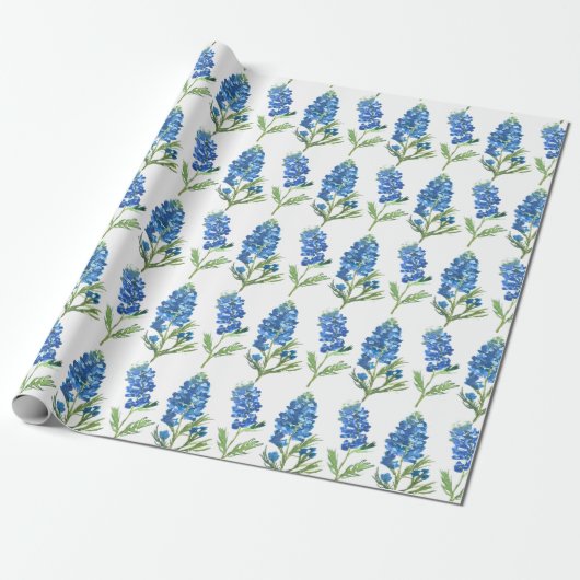 Bluebonnets Texas Blue Flowers Waterverf Cadeaupapier (Uitgerold)