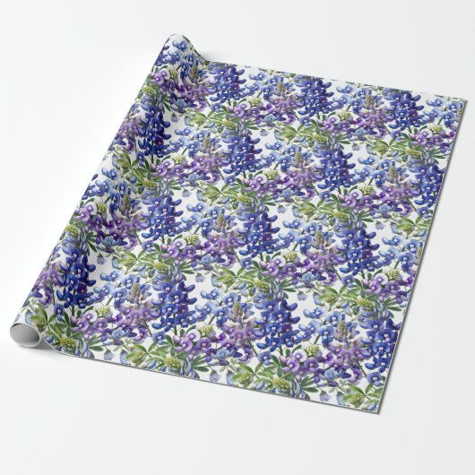Bluebonnets Texas Blue Flowers Waterverf Cadeaupapier (Uitgerold)