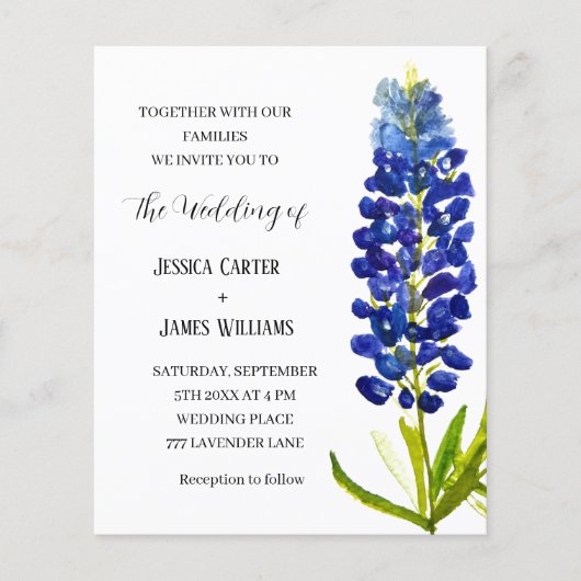 Bluebonnets Texas Blue Waterverf Bloemenbruiloft (Voorkant)