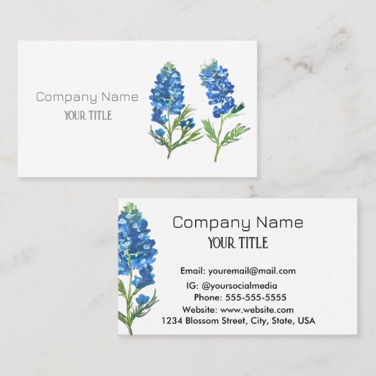 Bluebonnets Texas Company Floral Visitekaartje (Voorkant / Achterkant)