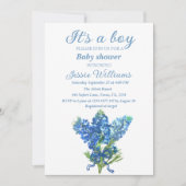 Bluebonnets Texas Floral Blue Bow Baby Boy Shower Kaart (Voorkant)