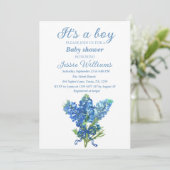 Bluebonnets Texas Floral Blue Bow Baby Boy Shower Kaart (Staand voorkant)