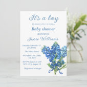 Bluebonnets Texas Floral Rustic Baby boy douche Kaart (Staand voorkant)
