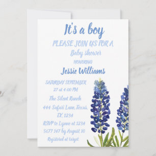 Bluebonnets Texas Floral Rustic Baby boy douche Kaart