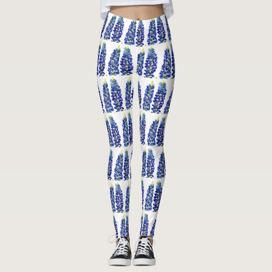Bluebonnets Texas Flowers Wildbloemen Waterverf Leggings (Voorkant)