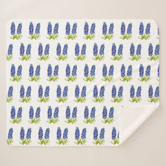 Bluebonnets Texas Flowers Wildbloemen Waterverf Sherpa Deken (Voorkant (horizontaal))
