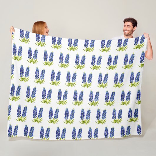 Bluebonnets Texas Flowers Wildflower Waterverf Fleece Deken (In situ)