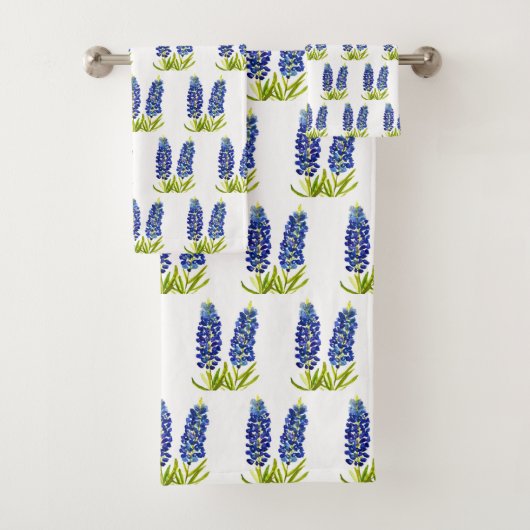 Bluebonnets Texas State Blue Flowers Waterverf Ba Bad Handdoek (Insitu)
