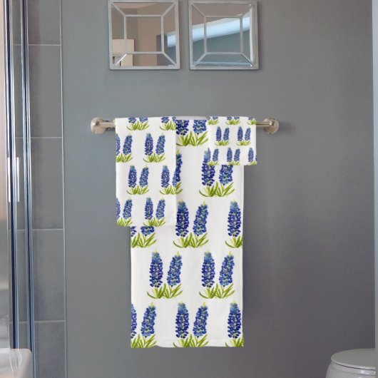 Bluebonnets Texas State Blue Flowers Waterverf Ba Bad Handdoek