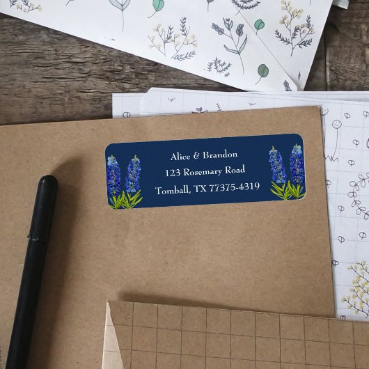 Bluebonnets Texas State Flowers Lupine Navy Blue L Etiket