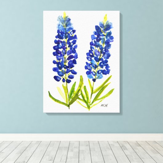 Bluebonnets Texas State Flowers Lupine Waterverf Canvas Afdruk (Insitu (Houten vloer))