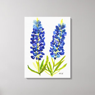 Bluebonnets Texas State Flowers Lupine Waterverf Canvas Afdruk