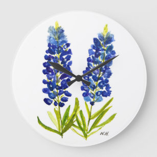 Bluebonnets Texas State Flowers Lupine Waterverf Grote Klok
