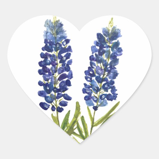 Bluebonnets Texas State Flowers Lupine Waterverf Hart Sticker (Voorkant)