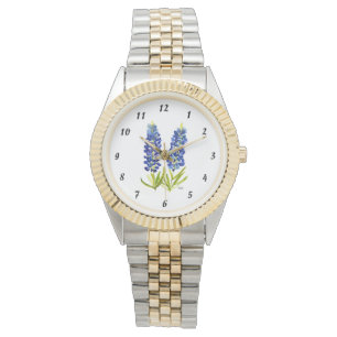 Bluebonnets Texas State Flowers Lupine Waterverf Horloge