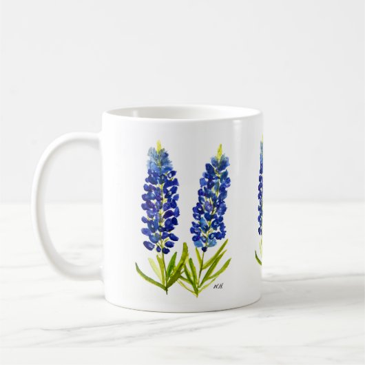 Bluebonnets Texas State Flowers Lupine Waterverf Koffiemok (Links)