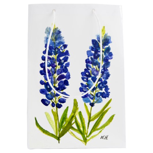 Bluebonnets Texas State Flowers Lupine Waterverf Medium Cadeauzakje (Voorkant)