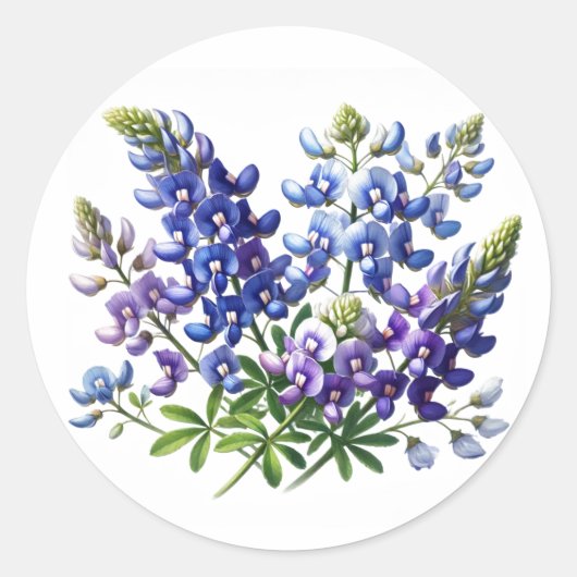 Bluebonnets Texas State Flowers Lupine Waterverf Ronde Sticker (Voorkant)