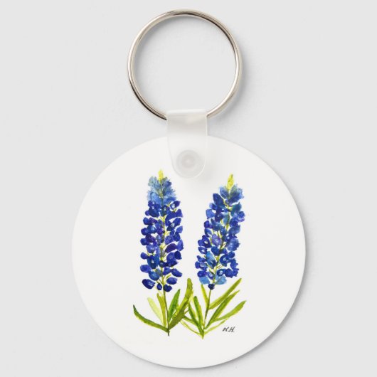 Bluebonnets Texas State Flowers Lupine Waterverf Sleutelhanger (Voorkant)