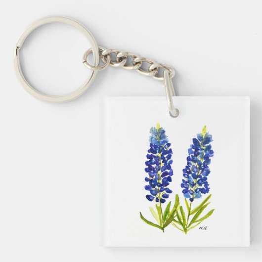 Bluebonnets Texas State Flowers Lupine Waterverf Sleutelhanger (voorkant)